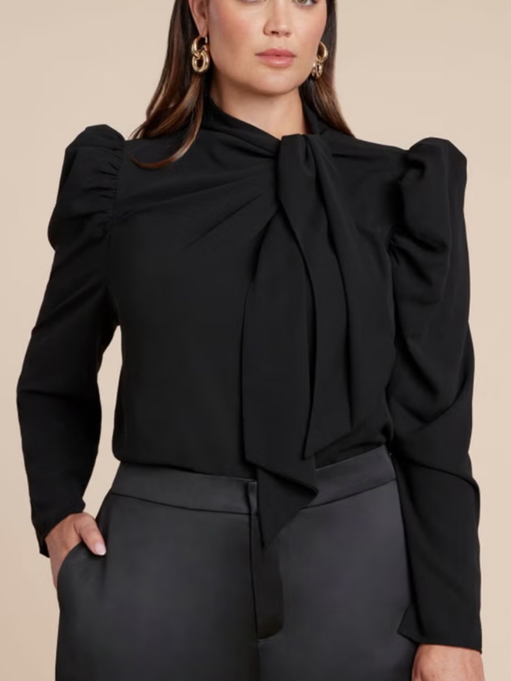 NWT Stylish Black Drape Tie-Front Blouse